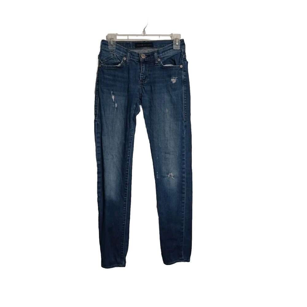 Rock and Republic Jeans Womens Sz 4   Blue Denim Mildly Distressed Logo Pockets